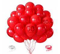 ZENO Globos Rojos - Pack de 50 Globos de Látex 30 cm - Con Cinta y Cadena - Para San Valentín, Bodas y Cumpleaños