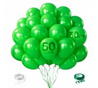 ZENO Globos Verde - Pack de 50 Globos de Látex 30 cm - Con Cinta y Cadena - Para Bodas, Cumpleaños y Fiestas Elegantes
