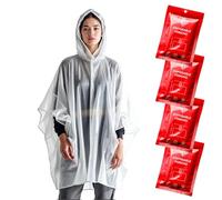 ZENO Poncho Impermeable Mujer y Hombre - Poncho Lluvia - Capa Lluvia Impermeable - Transparente y Desechable Para Festival, bicicleta, senderismo con capucha - Paquete de 4 - Edición Red Rush