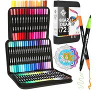 ZENO Set Rotuladores 72 Doble Punta con Estuche - Rotuladores Profesionales para Adultos y Artistas - Brush Pen con Punta Fina y Punta Pincel para Mandalas, Dibujos, Lettering y Libros para Colorear