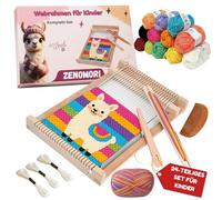 ZENOMORI Marco de tela premium para niños a partir de 4 años para tejer y tejer, telar de madera, juego creativo de manualidades de 29 x 19 cm con marco de lana de colores para principiantes y