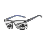 ZENOTTIC Gafas de sol polarizadas hombres luz TR90 marco UV400 protección cuadrado gafas de sol, C03 Marco gris/lente espejo plateado, L