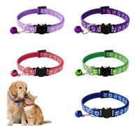 ZENQARI 5 uds Collar Gato Antiahogo de Nailon con Estampado de Huella, Campana y Hebilla de Seguridad, Ajustable 19-32 cm para Gatos y Perros Pequeños, Multicolor
