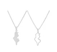 ZENRUIMING 2 collares con colgante de mapa de Túnez, estilo étnico, mapa de la ciudad, brillante, hueco, acero inoxidable, recuerdo de viaje de Túnez
