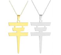 ZENRUIMING 2 collares de hotel Tokio de moda, minimalistas de acero inoxidable, colgante de hotel Tokio, accesorios de ropa para hombres y mujeres (oro + plata), Acero inoxidable, No es una piedra