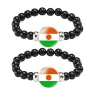 ZENRUIMING 2 pulseras de bandera de Níger, hechas a mano, pulseras elásticas con cuentas, joyería africana, recuerdo turístico de Níger, Adjustable, Resina Vidrio, No es una piedra preciosa