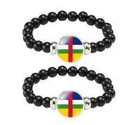 ZENRUIMING 2 pulseras de cuentas con la bandera de la República Centroafricana, hecha a mano, pulsera elástica negra, joyería africana, recuerdo turístico de África Central, ajustable, resina, sin