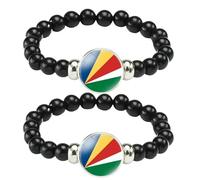 ZENRUIMING 2 pulseras de cuentas de la bandera de Seychelles, hechas a mano, pulseras elásticas negras, joyería africana, recuerdo turístico de Seychelles, ajustable, resina, sin piedras preciosas,