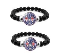 ZENRUIMING 2 pulseras de cuentas de monumentos del Reino Unido, pulsera elástica ajustable de cuentas negras, recuerdo turístico del Reino Unido