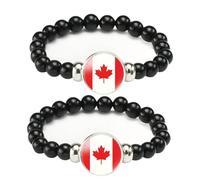 ZENRUIMING 2 pulseras de cuentas negras hechas a mano con la bandera de Canadá, pulsera elástica ajustable, recuerdo de viaje, Adjustable, Resina Vidrio, No es una piedra preciosa