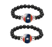 ZENRUIMING 2 pulseras de cuentas negras hechas a mano con la bandera del estado de Mississippi con cordón elástico ajustable con bandera del estado de Estados Unidos
