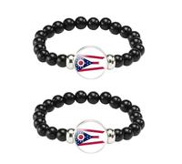 ZENRUIMING 2 pulseras de cuentas negras hechas a mano con la bandera del estado de Ohio State Flag con cordón elástico ajustable