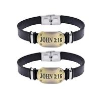 ZENRUIMING 2 pulseras de cuero cristianas católicas, para hombres y mujeres, ajustable, Biblia Juan 3:16, joyería religiosa, Adjustable, Cuero, No es una piedra preciosa