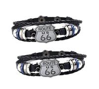 ZENRUIMING 2 pulseras de cuero de la ruta americana 66, tejida a mano, clásica, histórica, para motociclista, carretera americana, Adjustable, Cuero, No es una piedra preciosa