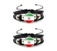 ZENRUIMING 2 pulseras de cuero tejidas a mano con la bandera de Irán, pulsera ajustable de varias capas, accesorios de apoyo para el Día Nacional de los Patriotas
