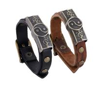 ZENRUIMING 2 pulseras de cuero vintage Yin Yang, estilo chino, armonización, yoga, meditación, accesorios para parejas para hombres y mujeres, Adjustable, Cuero, No es una piedra preciosa