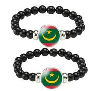 ZENRUIMING 2 pulseras de la bandera de Mauritania, pulsera elástica hecha a mano, joyería africana, recuerdo turístico de Mauritania, Adjustable, Resina Vidrio, No es una piedra preciosa