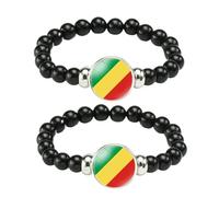 ZENRUIMING 2 pulseras de la República del Congo, pulsera hecha a mano ajustable de cuerda elástica con cuentas, souvenir turístico de la República del Congo, Adjustable, Adjustable, Resina, No es una
