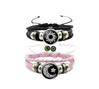 ZENRUIMING 2 pulseras de piel negra para hombre y mujer, con diseño de luna y sol, luna y estrella, talla única, Cristal de cuero, No es una piedra preciosa