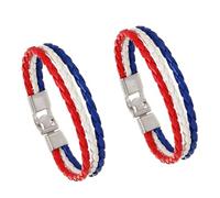ZENRUIMING 2 pulseras de piel sintética con bandera de Francia, pulseras de cuero trenzado multicapa para hombre, accesorios casuales y deportes al aire libre, Talla única, Cuero, No es una piedra