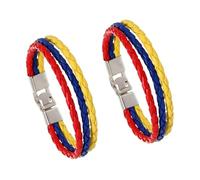 ZENRUIMING 2 pulseras de piel sintética con la bandera de Colombia, pulsera de cuero trenzado multicapa, accesorio casual simple para hombre, recuerdo de viaje a Colombia, Talla única, Cuero, No es