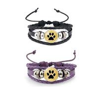 ZENRUIMING 2 pulseras tejidas de cuero con estampado de huellas de perro, gato, vintage, hechas a mano, multicapa, para hombres y mujeres, talla única, Cuero Vidrio, No es una piedra preciosa