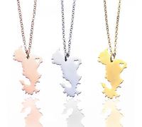 ZENRUIMING 3 collares de mapa de la isla de Mayotte, colgante de acero inoxidable pulido en forma de corazón, recuerdo de viaje unisex