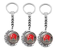 ZENRUIMING 3 llaveros giratorios de doble cara con diseño de pavo de Estambul, llavero de aleación de vidrio con colgante de bandera de Turquía, recuerdo de viaje, mochila, cartera, llavero de coche,