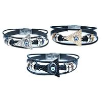 ZENRUIMING 3 pulseras de cuero de ojo de diablo, colgante de ojo azul turco tejido a mano, joyería con símbolo de castillo egipcio, Adjustable, Cuero, No es una piedra preciosa