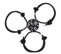 ZENRUIMING 3 pulseras negras de cuerda trenzada con diamantes de imitación, diseño de estrellas y sol y luna, buenas hermanas, amistad, hecha a mano, con diamantes de imitación, accesorio simple para