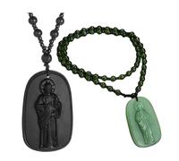 ZENRUIMING Juego de 2 collares de jade sintético de San Judas para hombres y mujeres, colgante de San Judas Tadeo, protección espiritual religiosa católica