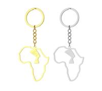 ZENRUIMING Juego de 2 llaveros de mapa de África, llavero de acero inoxidable de la reina Nefertiti Egipto, llavero del continente africano, regalo para hombres y mujeres, oro y plata