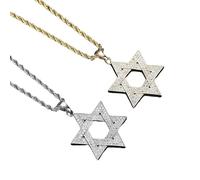 ZENRUIMING Paquete de 2 collares de estrella de David, colgante de sello de Salomón, collares religiosos de acero inoxidable con diamantes de imitación, joyería para parejas