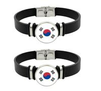 ZENRUIMING Paquete de 2 pulseras unisex de cuero con la bandera de Corea del Sur con colgante de cristal para intercambio cultural, Día de la Independencia y Día del Juego