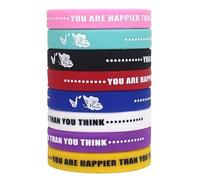 ZENRUIMING Paquete de 9 pulseras inspiradoras de silicona - "You Are Happier Than You Think", cita motivacional con diseño de mariposa, recordatorio positivo para la confianza diaria de alegría