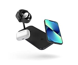 ZENS 3in1 Wireless Charger, Qi and MFi Certified, High Grade Aluminium, Fast Wireless Charging up to 10W, Works with Apple Watch 1/2/3/4/5/6/7/SE and all QI devices, Black, Cable + Adapter included