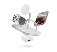 Zens 4-in-1 Wireless Charger, Cargador inalámbrico MagSafe y Qi2 de 15 W para iPhone/Apple Watch/AirPods, Incluye Adaptador de Corriente de 65 W (EU/UK/US) y Cable Integrado de 1,5 m, Blanco