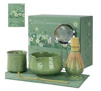 ZENS Matcha Kit, 7 piezas matcha set set set para preparar un listón con batidor Matcha y tazón y tazón, cuchara, tamiz 304 y alfombra de té para matcha ceremonia del té, adecuado para principiantes