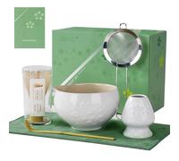 ZENS Matcha Kit de 6 piezas, matcha set set para preparar un latte, Sakura Bol para Matcha, Té Matcha set Japonés, Batidor Chasen, cuchara, tamiz 304 y alfombra de té para Matcha Ceremonia del Té.