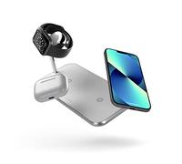 ZENS Dual+Watch 2x10W Cargador inalámbrico 3en1 de Aluminio (Carga rápida Apple y Samsung, Certificado Qi/MFi, Adaptador de Corriente + Cable incluidos) Blanco