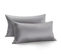 Zenssia - Juego de 2 fundas de almohada de satén de lujo, 40 x 80 cm, suave como fundas de seda, para el cuidado del cabello y la piel con cremallera, gris oscuro