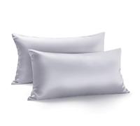 Zenssia Juego de 2 fundas de almohada de satén de lujo, 40 x 80 cm, suaves como fundas de almohada de seda, 40x80, para el cuidado del cabello y la piel, con cremallera, gris claro