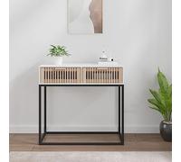 Zentexion Mesa consola blanca de 80 x 30 x 75 cm de madera y hierro con espacio de almacenamiento, 2 cajones, diseño escandinavo, ideal para salón, pasillo, dormitorio, balcón, ahorro de espacio