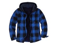 ZENTHACE Chaqueta de franela con forro de sherpa para hombre, chaqueta a cuadros con botones a presión con capucha, Cuadros azules, Medium