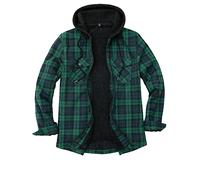 ZENTHACE Chaqueta tipo camisa a cuadros con capucha y cremallera completa con forro de sherpa para hombre, Reloj negro a cuadros, Medium