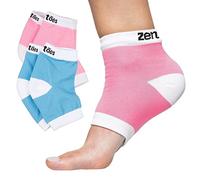 ZenToes - 2 pares de calcetines hidratantes de sensación de spa, con talón y forro de gel para curar y tratar talones secos y agrietados mientras duermes, tamaño normal, color azul y rosa