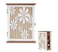 ZenTong Infi Caja Llaves Pared de Madera, Caja para Llaves Vintage mit Daisy Blumendekor con 6 Ganch Os 26×20×6cm para Entrada Pasillo Oficina (Blanco)