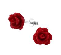 Zenvie Pendientes de rosa, color rojo, plata de ley, 1 cm, en caja, regalo romántico, 10mm (W) x 10mm (H), Acrílico Plata de ley, No es una piedra preciosa