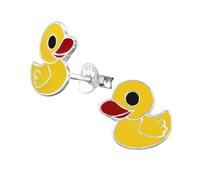 Zenvie Pendientes de tuerca de goma amarilla con diseño de pato en caja, plata de ley, 8mm x 8mm, Plata de ley, No es una piedra preciosa