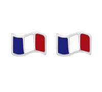 Zenvie Pendientes de tuerca de plata de ley con diseño de bandera francesa tricolore con caja de regalo, 7 mm x 5 mm